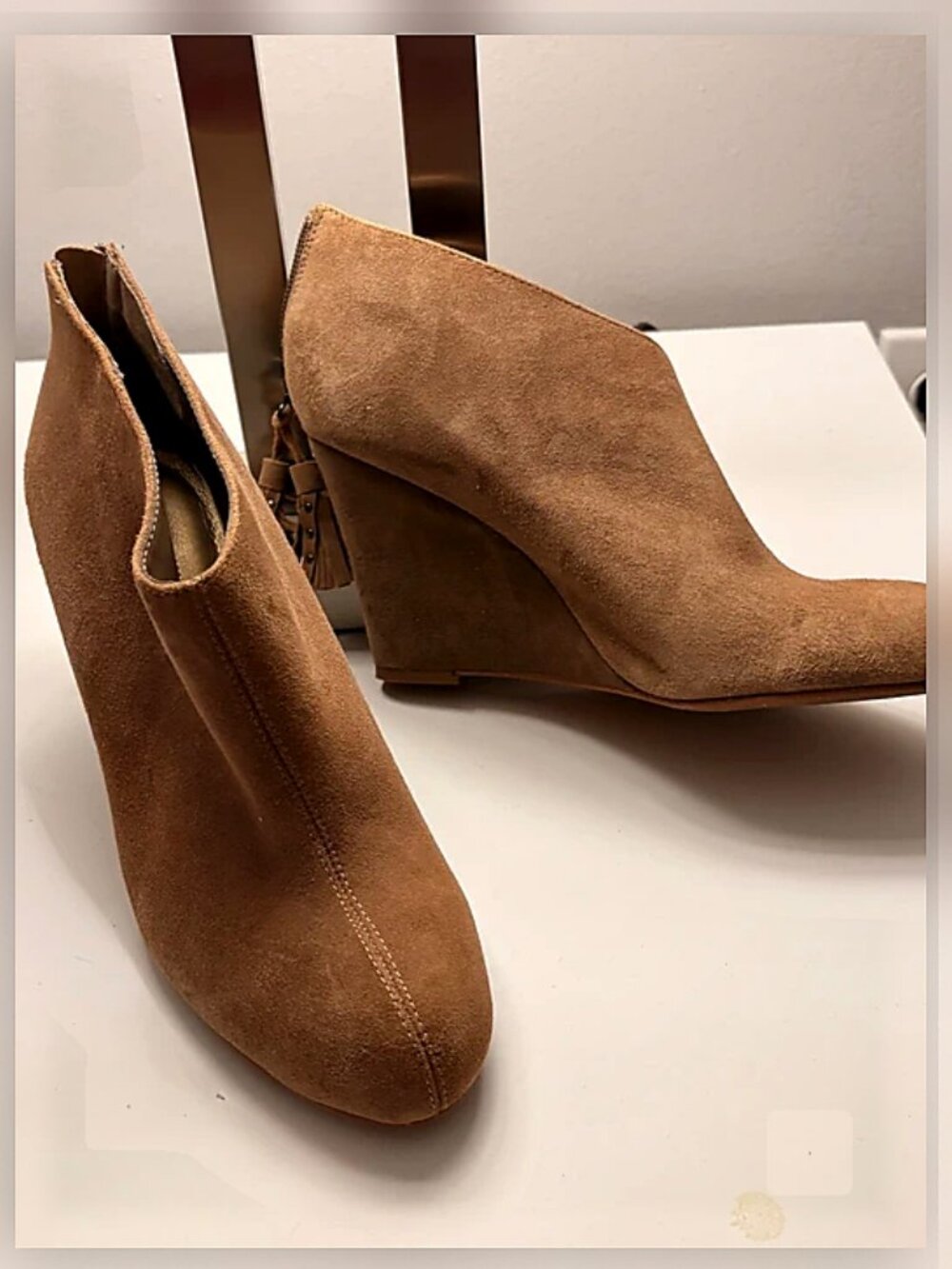 Anne Klein Brown Suede Wedge Ankle Booties – Size 7M